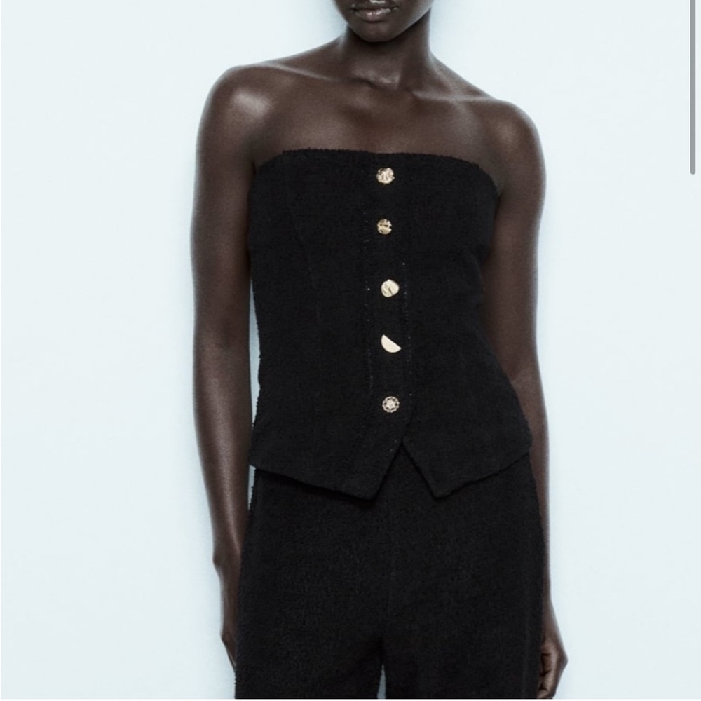 Zara BUTTONED JACQUARD TEXTURED TOP